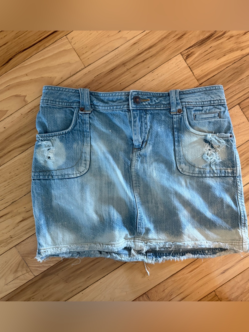 Route 66 Light Blue Distressed Denim Mini Skirt